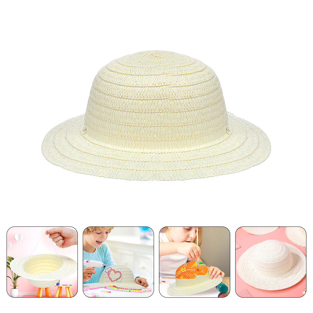 Art Craft For Kids - 8Pcs DIY 어린이 밀짚 모자 흰색