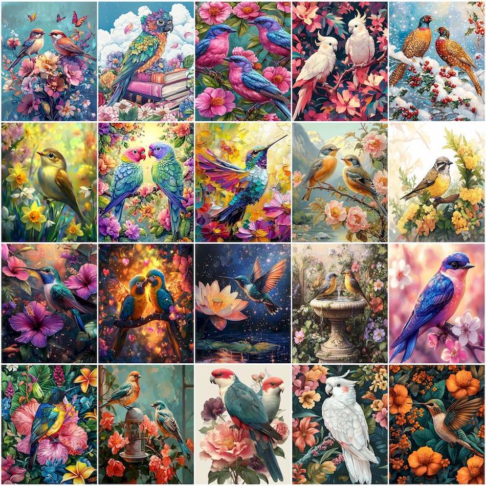 Art Craft Display - 숫자로 GATYZTORY 그림 오일 버드 꽃