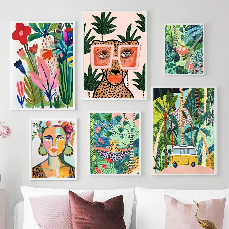 열대적인 컬러풀 소녀 자동차 꽃 코알라 표범 벽 예술  - Art Craft Girl 리뷰 및 가격